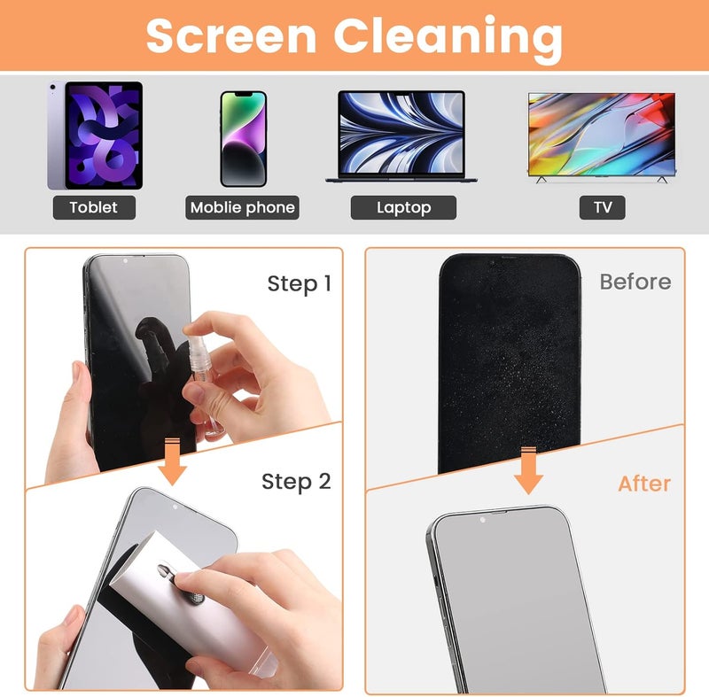 VUBOJO 7 in 1 Electronic Cleaner kit, Cleaning Kit for Monitor Keyboard Airpods MacBook iPad iPhone iPod, Screen Dust Brush Including Soft Sweep, Swipe, Airpod Cleaner Pen, Key Puller and Spray Bottle - Image 5